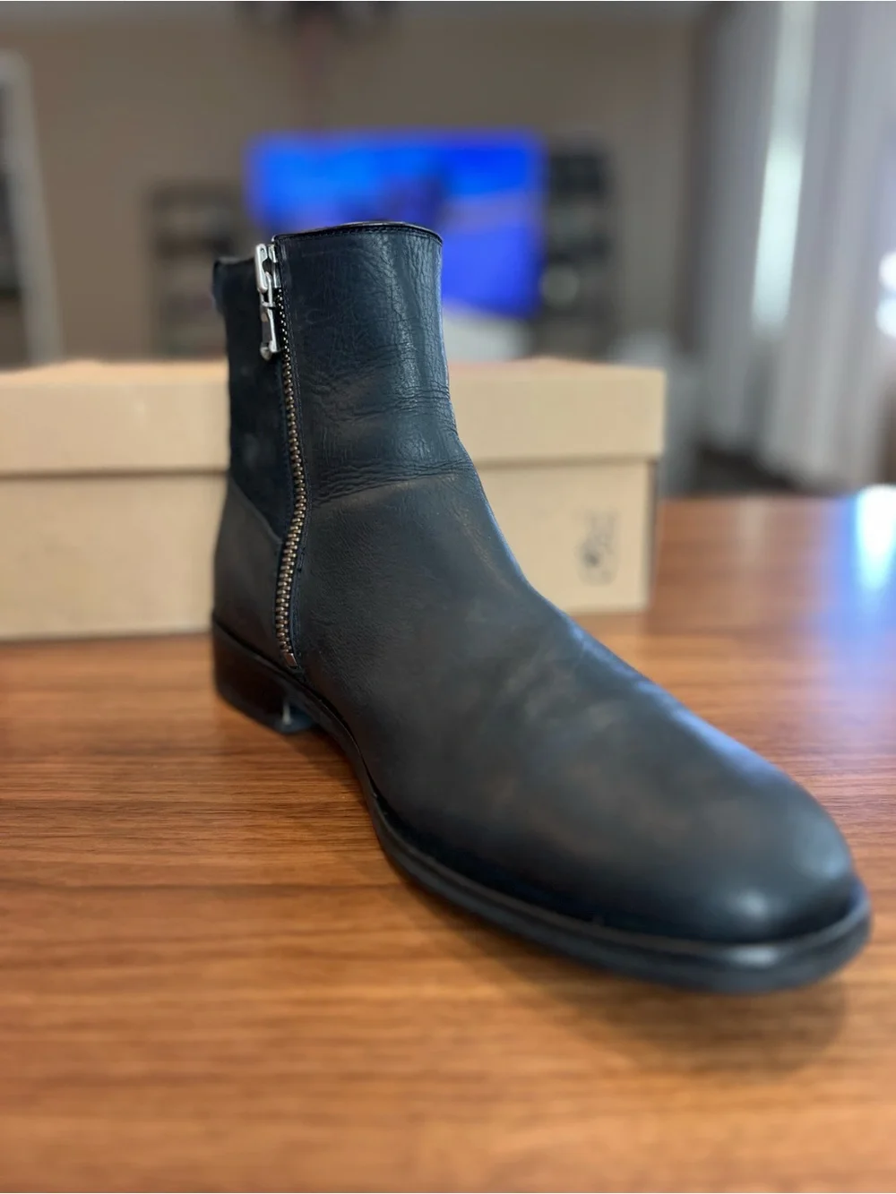 John Varvatos Black Leather Ankle Boots with Stud Details